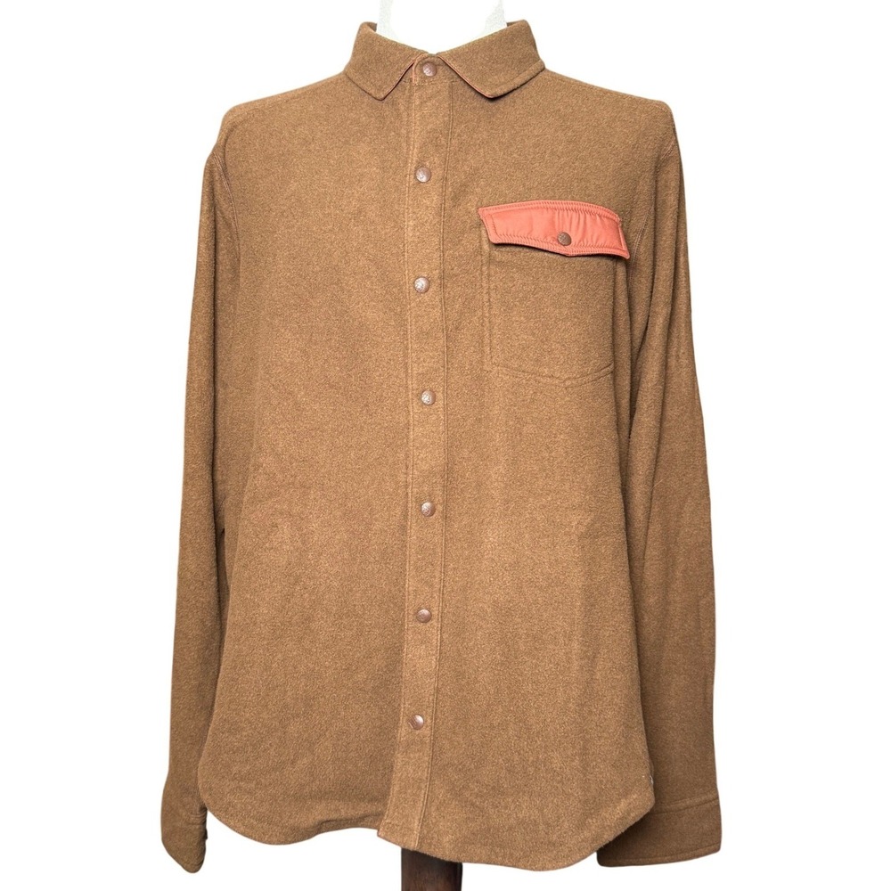 Stio Turpin Fleece Snap Shirt Men's Large Rust Orange Button Shacket Outdoor EUC